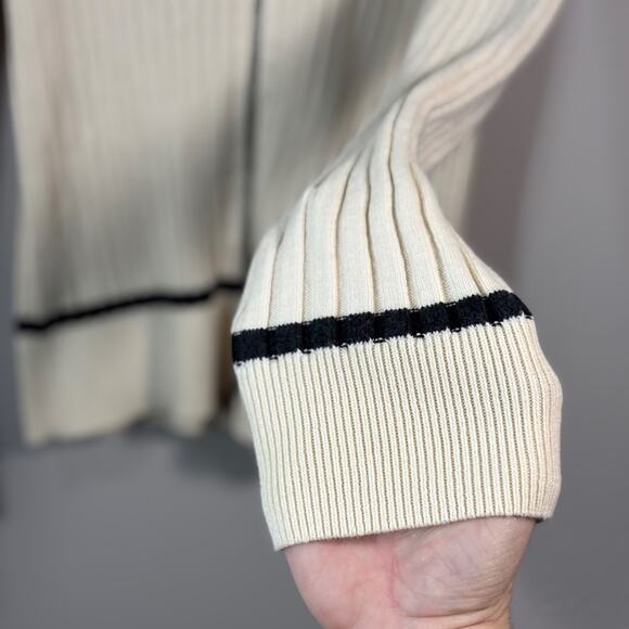 Eddie Bauer Women’s Sz M Cream Cotton Ribbed Zip up Long Sleeves Sweater Y2K - Picture 6 of 9